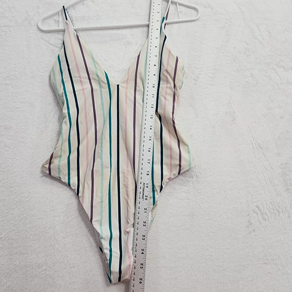Raisins Swimsuit Womens M Multicolor Lola Stripe Printed Golden Cheeky One-Piece